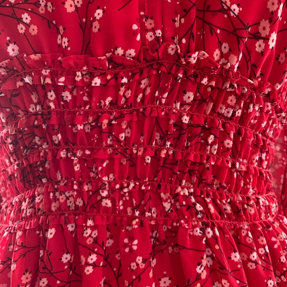 Max Studio Red Floral Short Dress with Long Sleeves - Picture 3 of 6